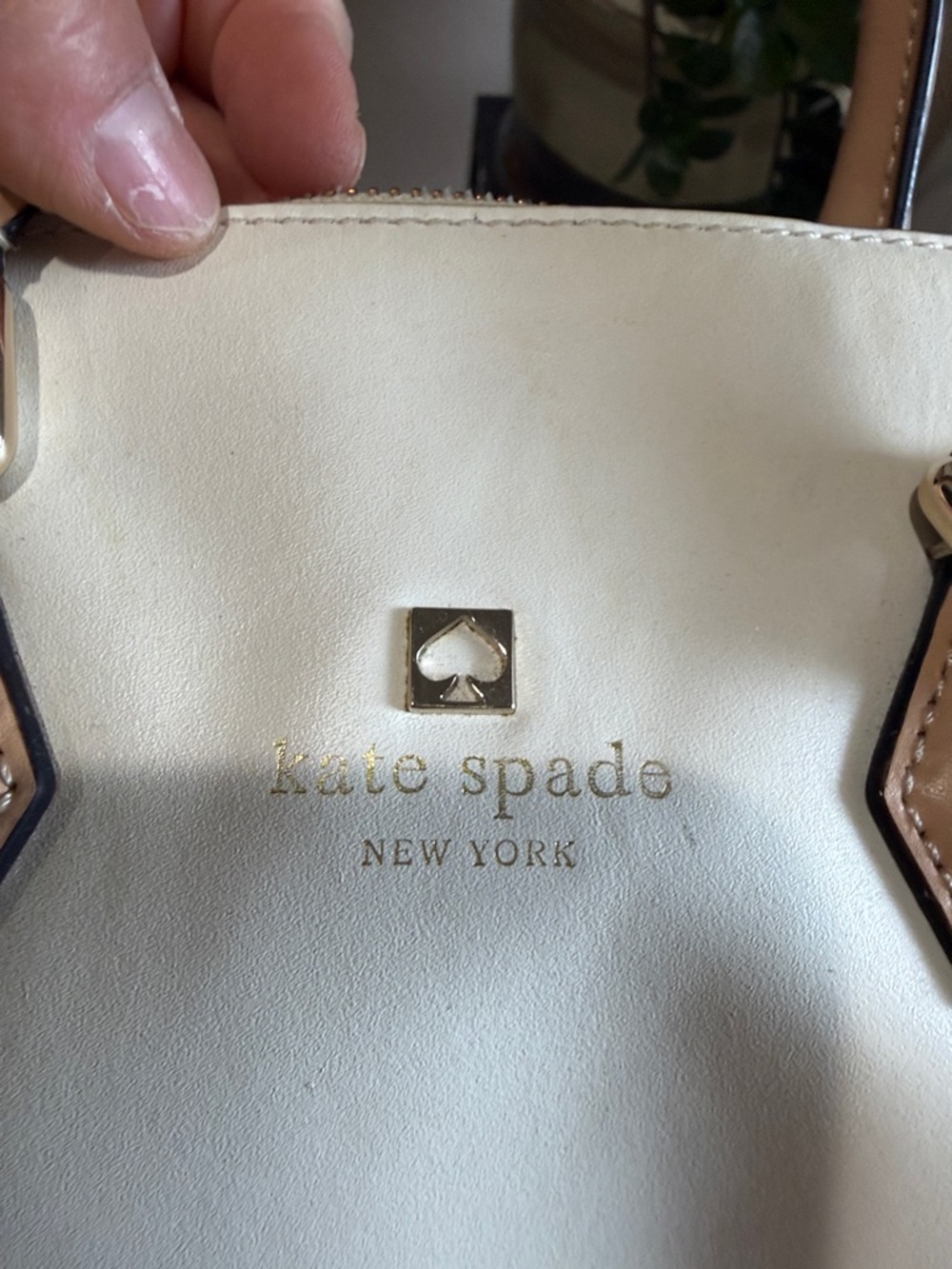 kate spade Cream Leather Satchel with Tan Handles and Gold Hardware - Picture 6 of 8